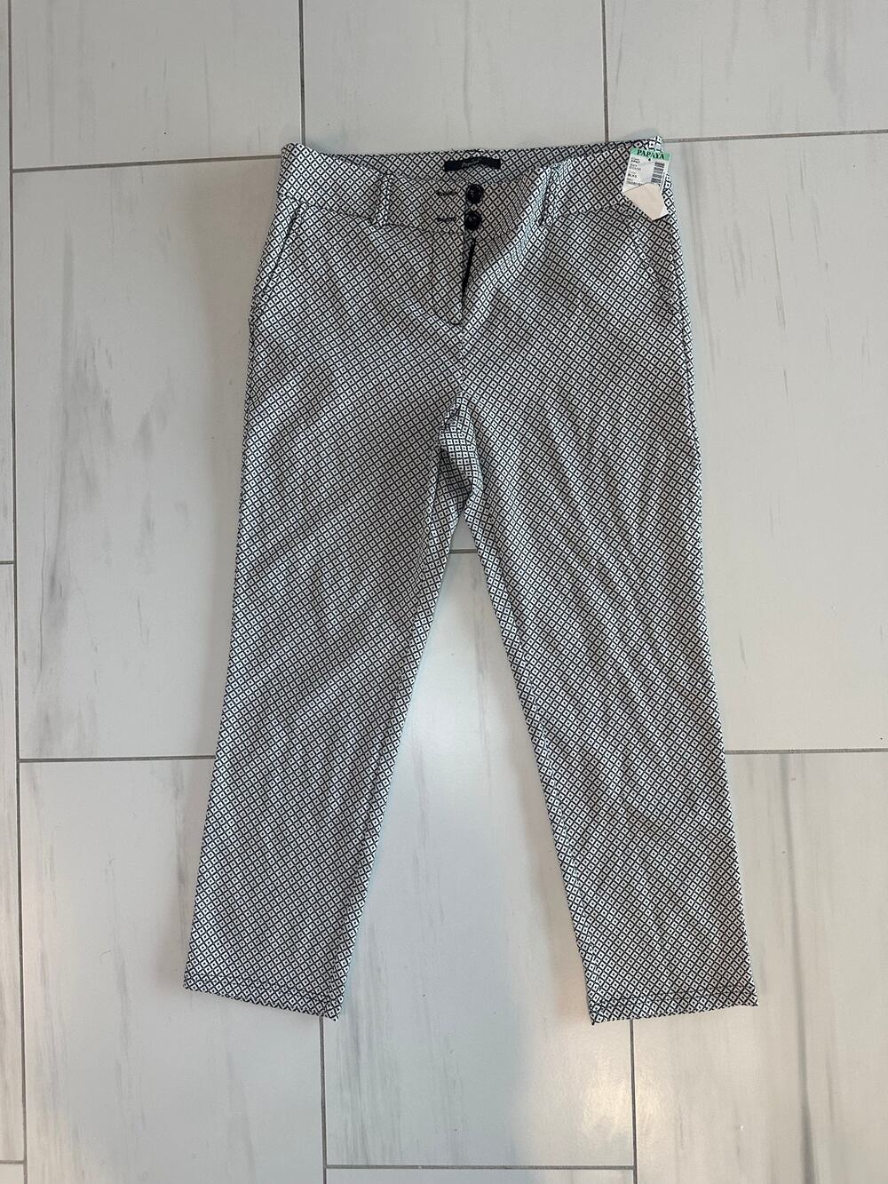Papaya Women's Black White Geometric Cropped Ankle Pants Stretch Career Size L